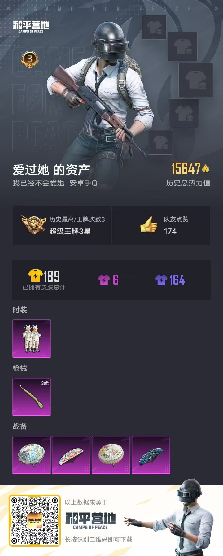[9082359]1粉装 1特效枪 0载具 可二次 可修改实名 时装数：203 枪械数：38 战备数：0 热门装扮：酣梦娃娃,鹰眼刺客 稀有枪皮：Kar98k绿意幻情 三级特效枪：三级Kar98K-
