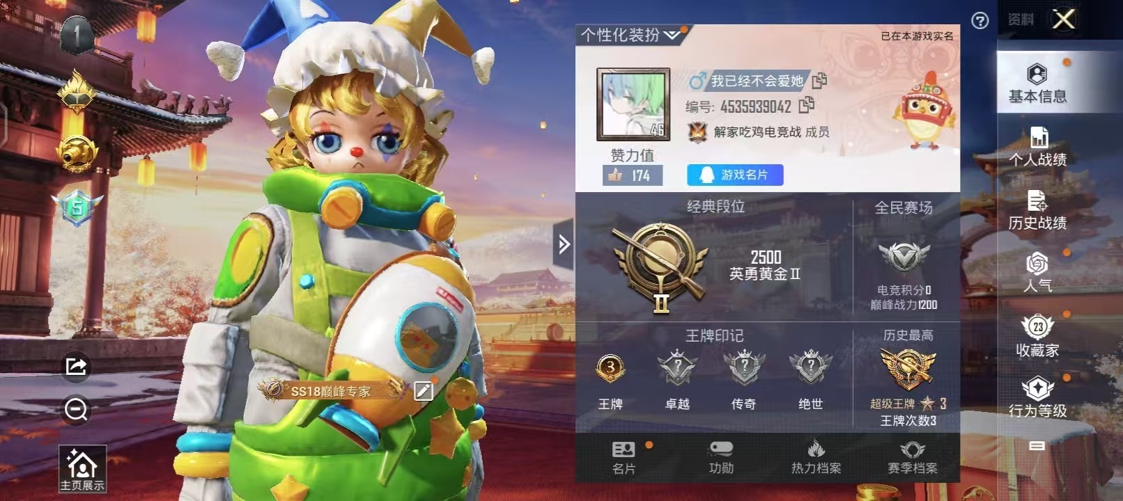 [9082359]1粉装 1特效枪 0载具 可二次 可修改实名 时装数：203 枪械数：38 战备数：0 热门装扮：酣梦娃娃,鹰眼刺客 稀有枪皮：Kar98k绿意幻情 三级特效枪：三级Kar98K-