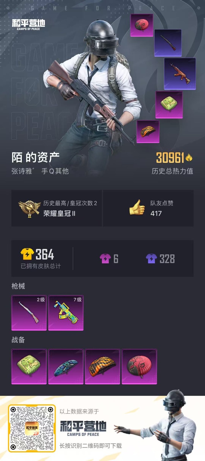 [9083802]2特效枪 可二次 热门装扮：暗夜魅影 稀有枪皮：Kar98K-巳巳如意,Groza香水柠檬 七级特效枪：七级GROZA-香水柠檬 二级特效枪：二级Kar98K-巳巳如意 紫色装扮：