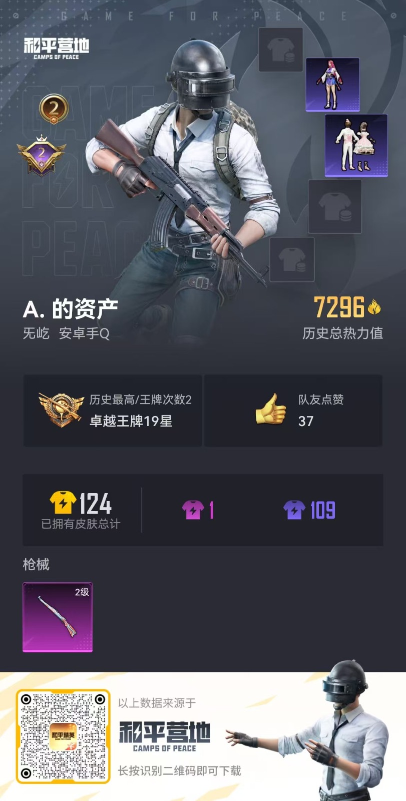 [9085035]实名: 可修改 时装数: 102 枪械数: 23 稀有枪皮: Kar98K-巳巳如意