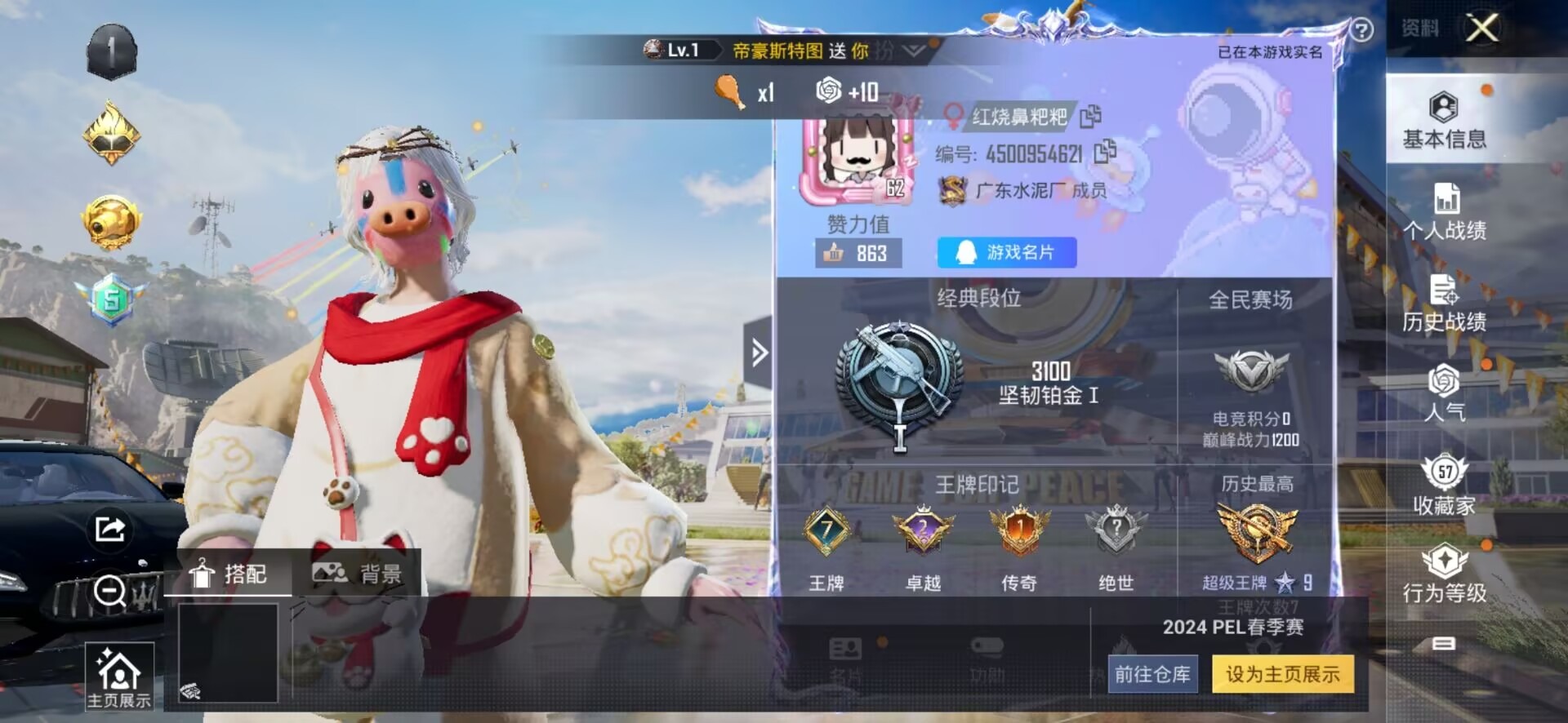 [9084468]7粉装 6特效枪 2载具 7印记 可二次 身法装备：暗影哥特（红眼罩） 热门装扮：梦幻火箭(新101)(新火箭少女101粉色套装),蝶舞迷情,缤纷油彩(猪妹猪脸妹),星之彼岸,吟月