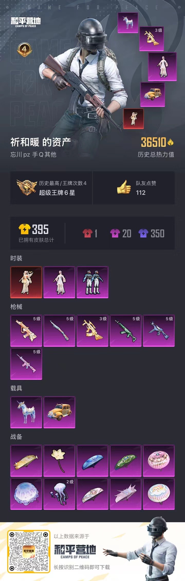 [9084458]1红装 2粉装 6特效枪 2载具 4印记 可二次 二级精灵之光-露米娜(2级露米娜) 热门装扮：未来领航者,烟云彩露 载具：星梦玉骢,萌喵橘座 稀有枪皮：GROZA-精灵之光,Ka